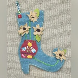 NWOT Anthropologie Vintage Flower Boot Stocking Shabby Chic 2005 Christmas